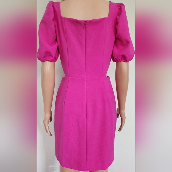 FRENCH CONNECTION HOT PINK FUCHSIA LINED FITTED CUTOUT MINI SHORT DRESS 6 - Picture 3 of 14